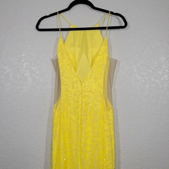 NWT‎ Abby Paris x Lucci Lu Neon Yellow Glitter Tulle Gown Size 2 - Picture 8 of 14
